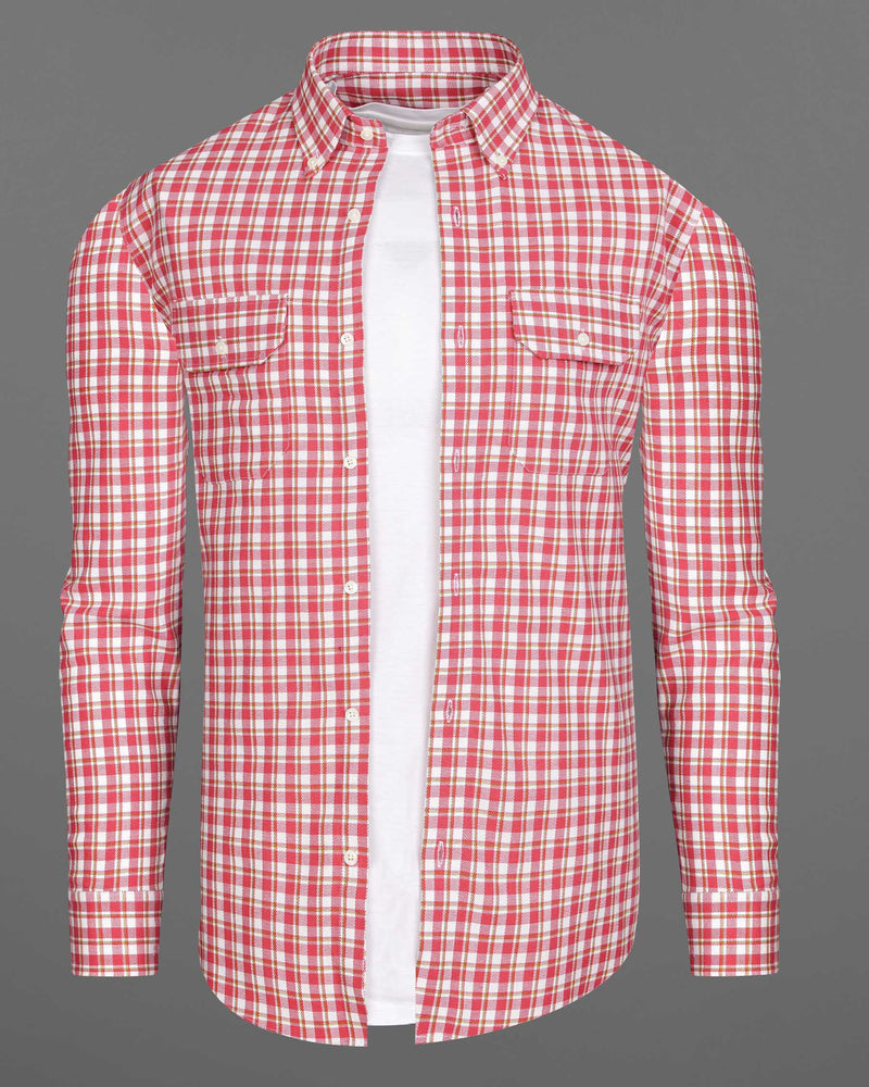 Brink Pink and White Plaid Twill Premium Cotton Overshirt