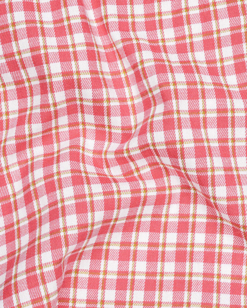 Brink Pink and White Plaid Twill Premium Cotton Overshirt