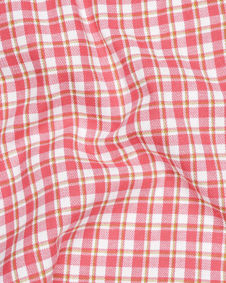 Brink Pink and White Plaid Twill Premium Cotton Overshirt