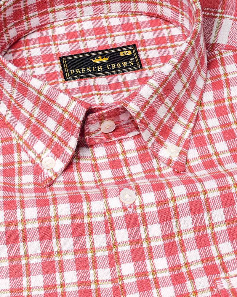 Brink Pink and White Plaid Twill Premium Cotton Overshirt