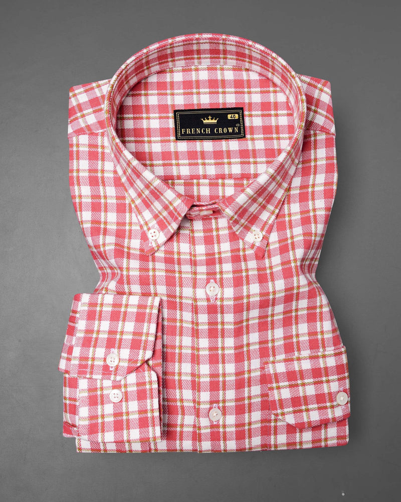 Brink Pink and White Plaid Twill Premium Cotton Overshirt