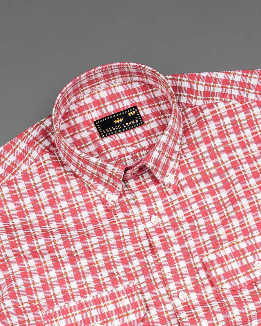 Brink Pink and White Plaid Twill Premium Cotton Overshirt