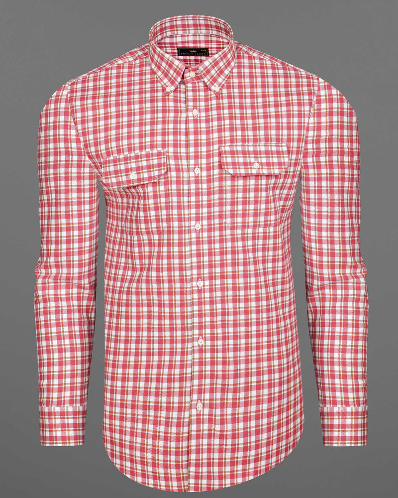 Brink Pink and White Plaid Twill Premium Cotton Overshirt