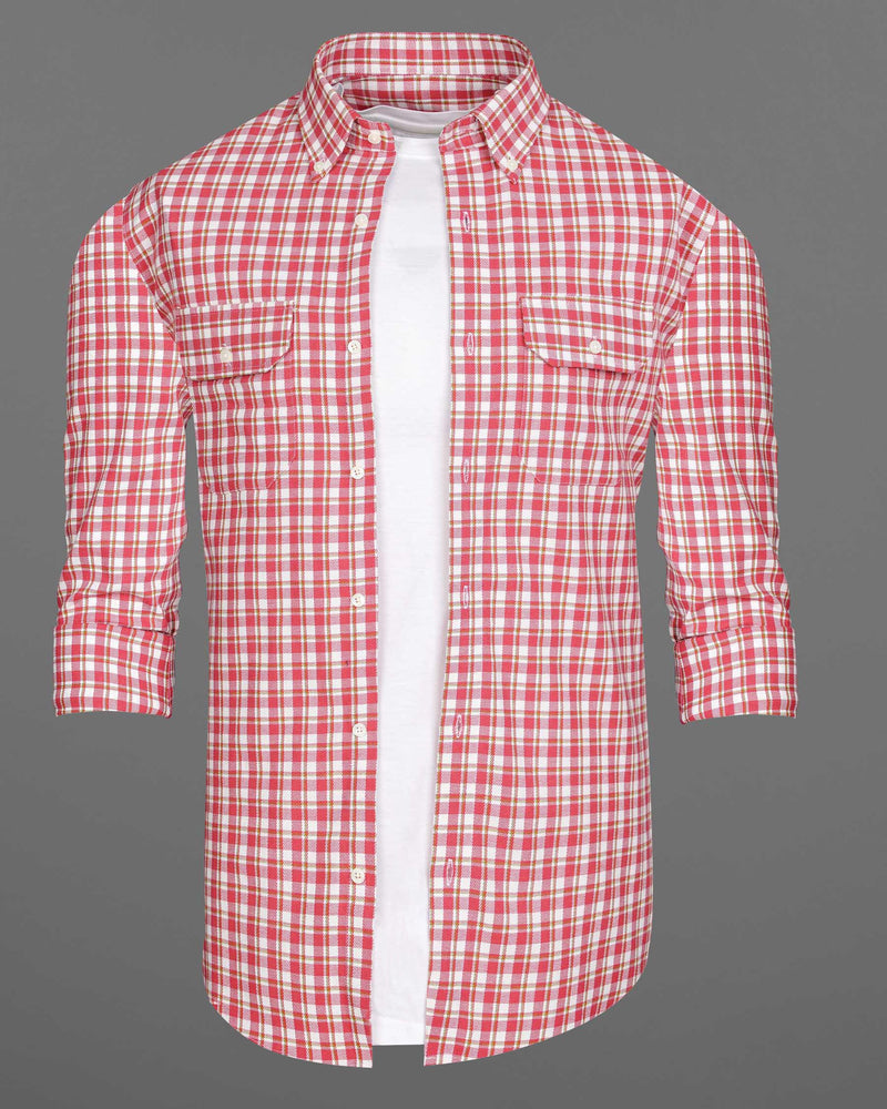 Brink Pink and White Plaid Twill Premium Cotton Overshirt