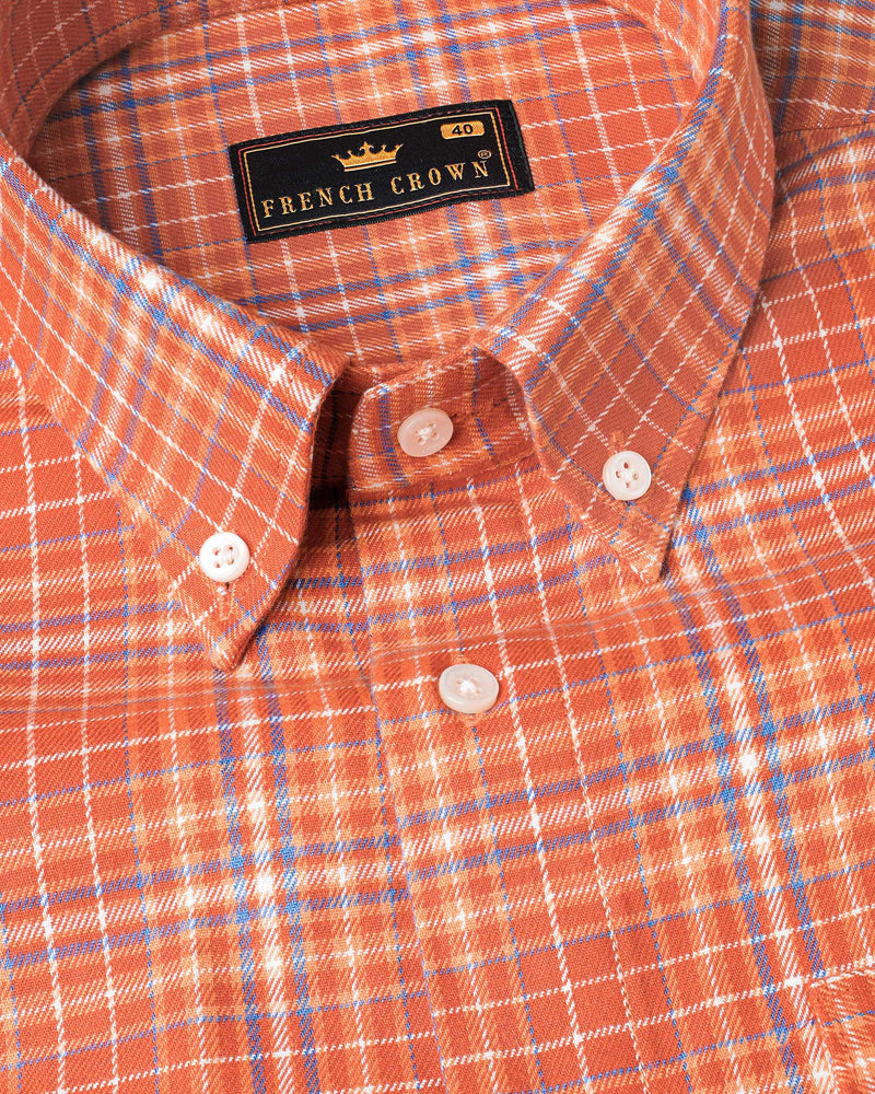 Atomic Tangerine and White Plaid Twill Premium Cotton Overshirt