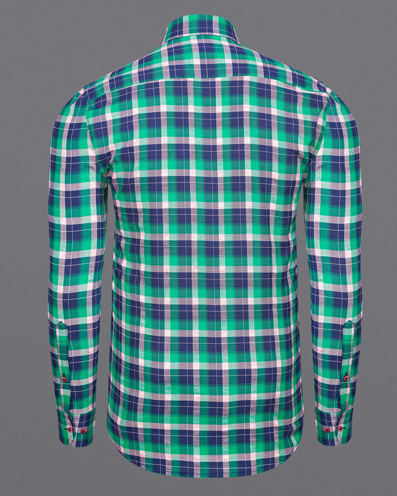 Chambray Blue and Topaz Green Plaid Royal Oxford Shirt