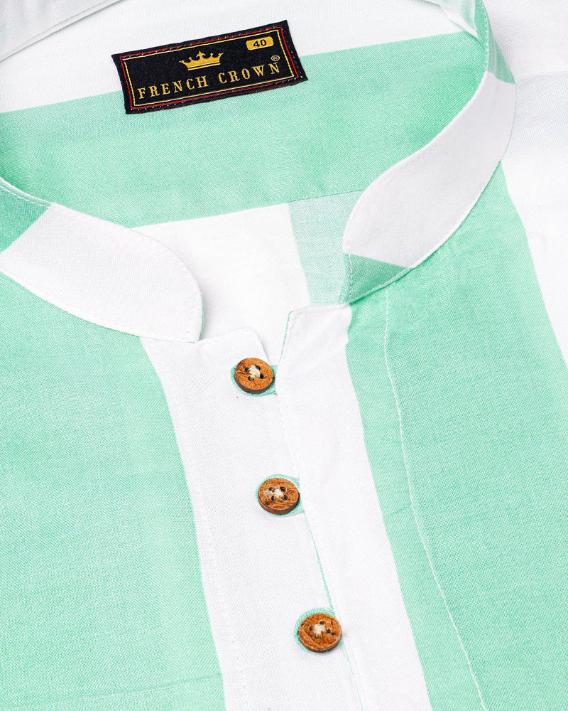 Sea Mist Green with Bright White Premium Tencel Kurta Shirt