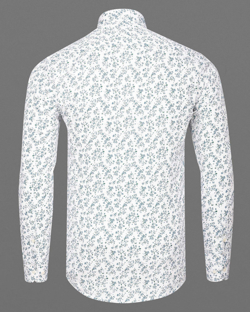 Bright White Quirky Twill Textured With Ditzy Printed Premium Cotton Shirt