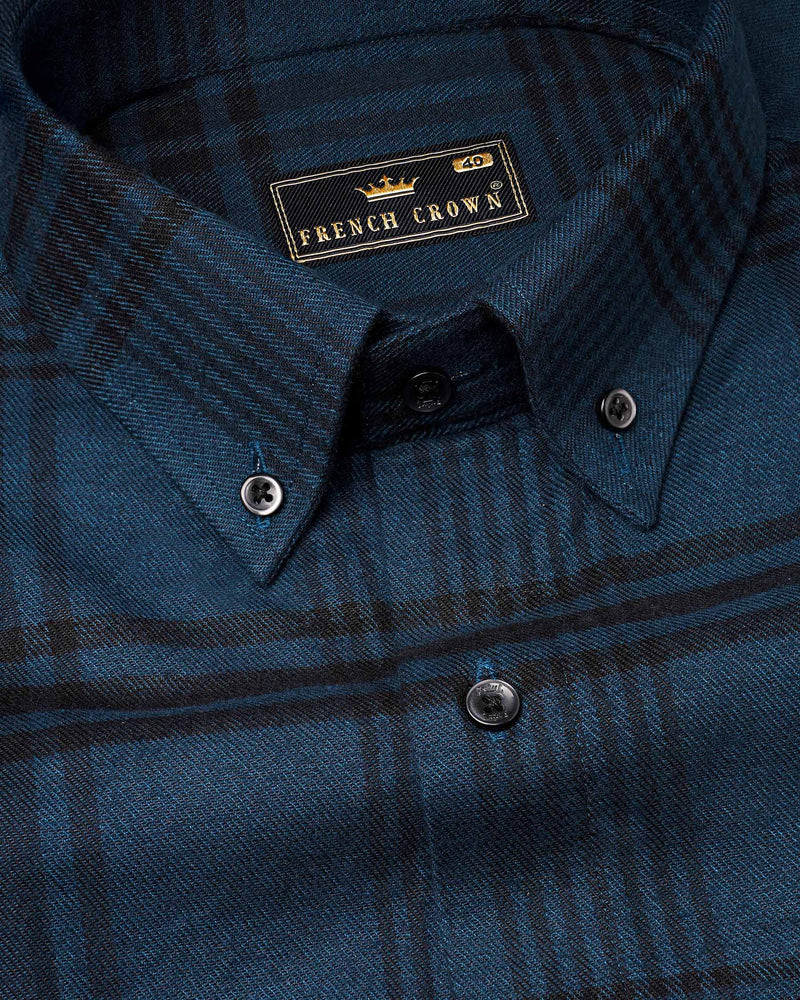 Madison Blue And Black Plaid Premium Cotton Flannel Shirt