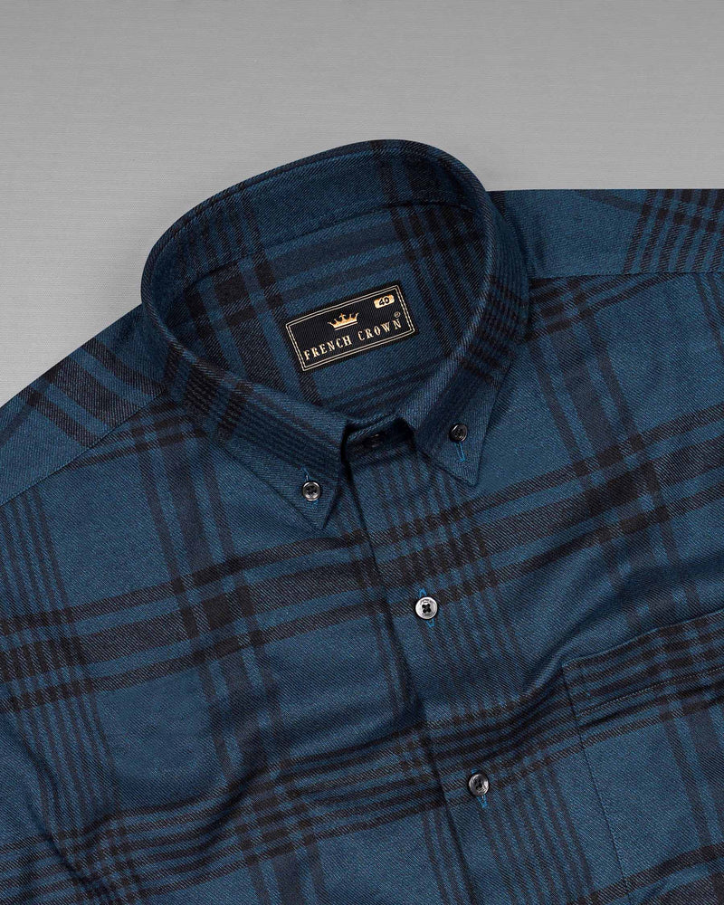 Madison Blue And Black Plaid Premium Cotton Flannel Shirt