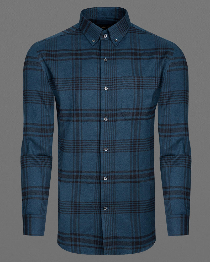 Madison Blue And Black Plaid Premium Cotton Flannel Shirt