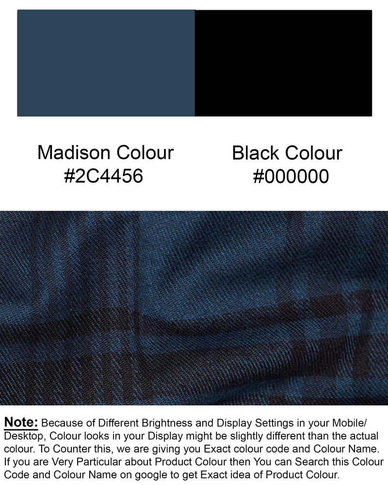 Madison Blue And Black Plaid Premium Cotton Flannel Shirt