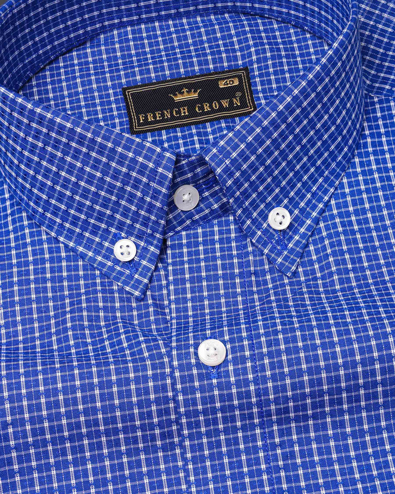 Smalt Blue Checkered Dobby Textured Premium Giza Cotton Shirt