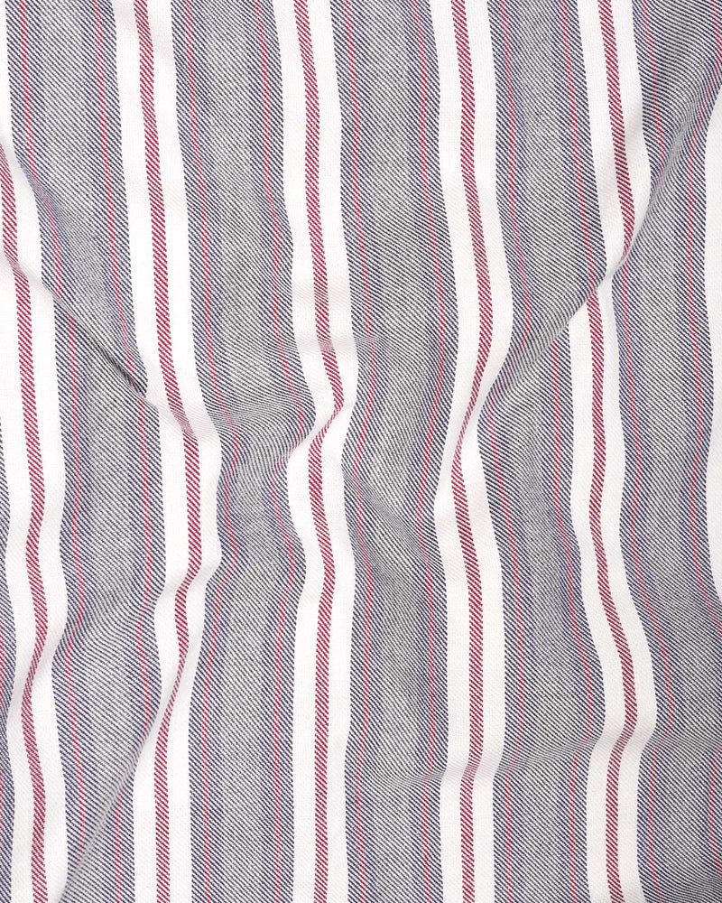 Boulder Gray Striped Diagonal Twill Textured Premium Cotton Kurta Shirt