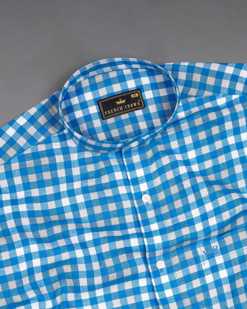 Medium Blue Gingham Twill Premium Cotton Shirt