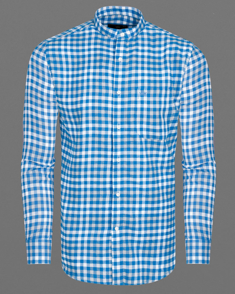 Medium Blue Gingham Twill Premium Cotton Shirt