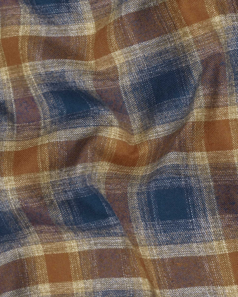 Korma Brown with Cloud Burst Blue Plaid Flannel zipper OverShirt