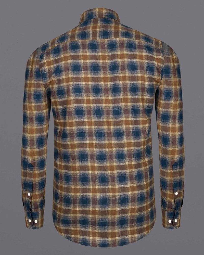 Korma Brown with Cloud Burst Blue Plaid Flannel zipper OverShirt