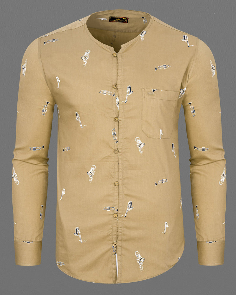 Fawn Brown Saxophone Printed Super Soft Premium Cotton Kurta Shirt