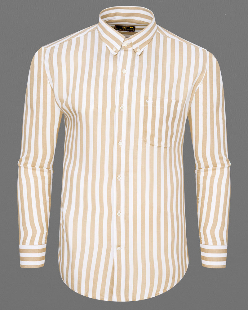 Pavlova Brown and Bright White Vertical Striped Premium Tencel Shirt