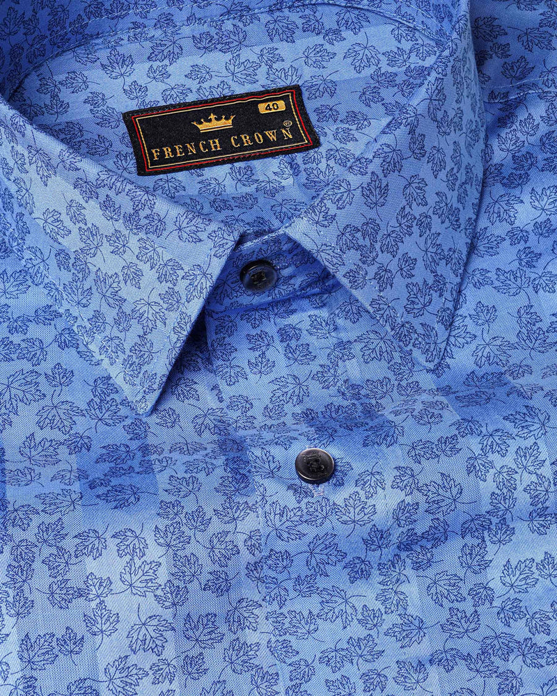 Glaucous Blue Leaves Textured Dobby Premium Giza Cotton Shirt