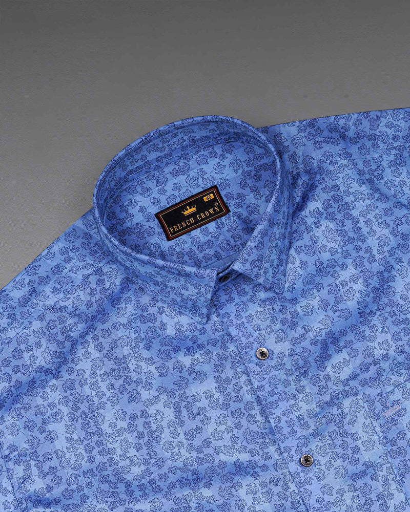 Glaucous Blue Leaves Textured Dobby Premium Giza Cotton Shirt