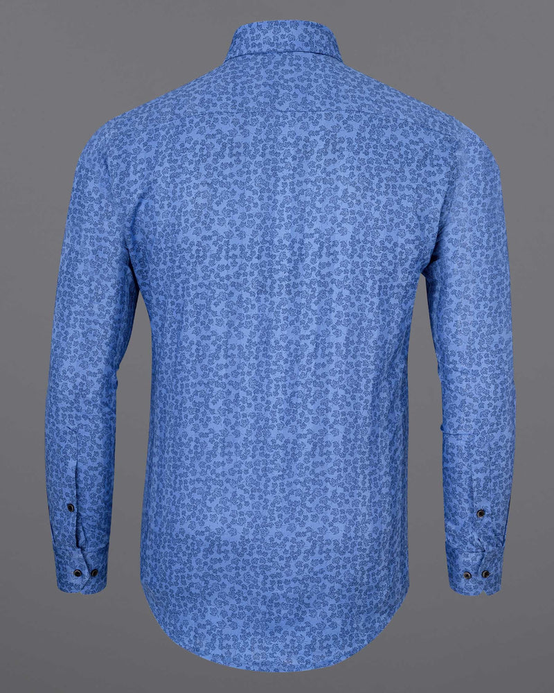 Glaucous Blue Leaves Textured Dobby Premium Giza Cotton Shirt