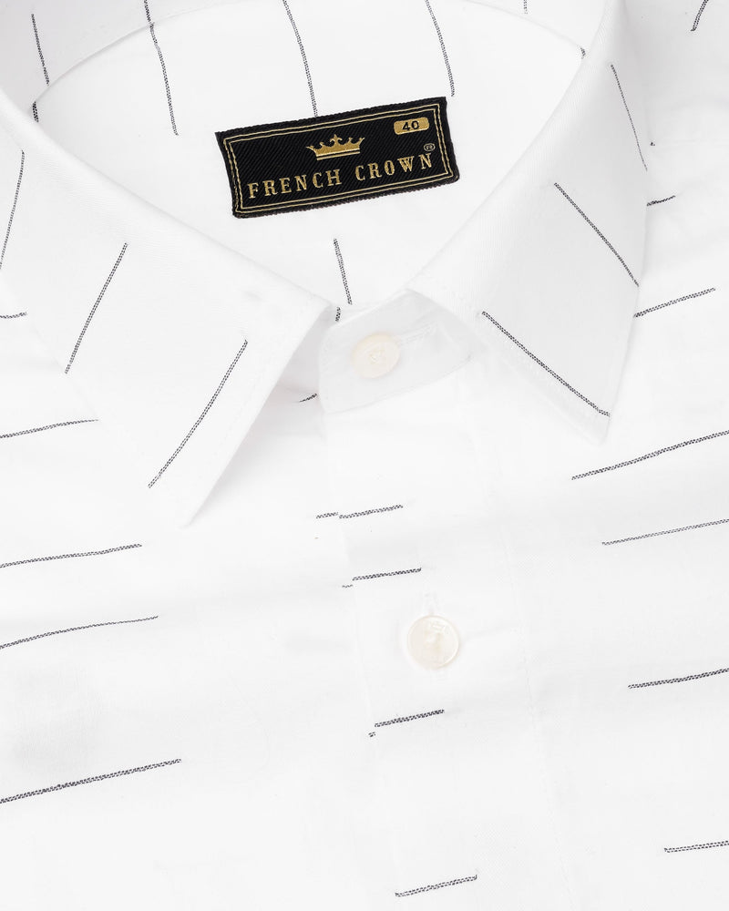 Bright White Linear and Floral Jacquard Textured Premium Giza Cotton Shirt