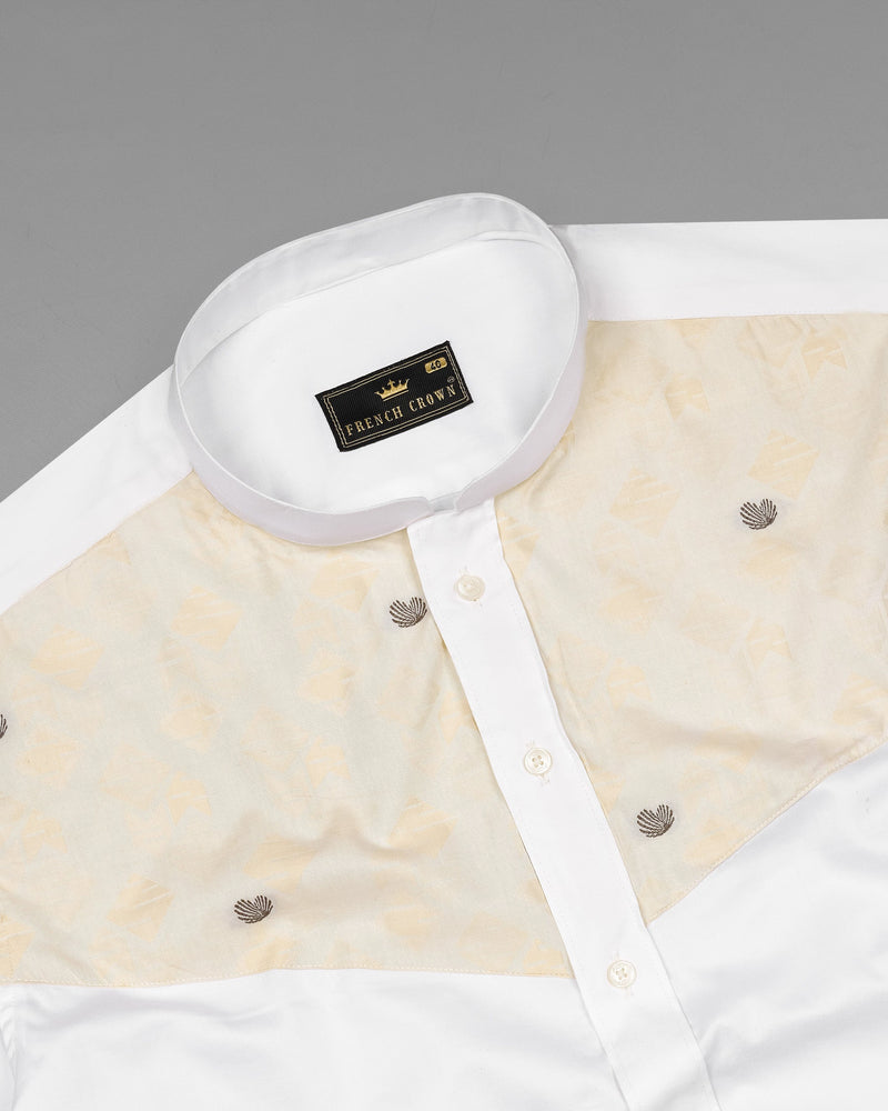 Bright White and Gin Fizz Jacquard Textured Premium Cotton Shirt