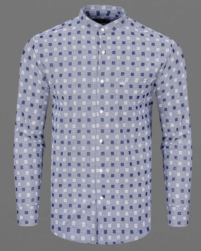 Meteorite Blue and White Square Dobby Textured Premium Giza Cotton Shirt