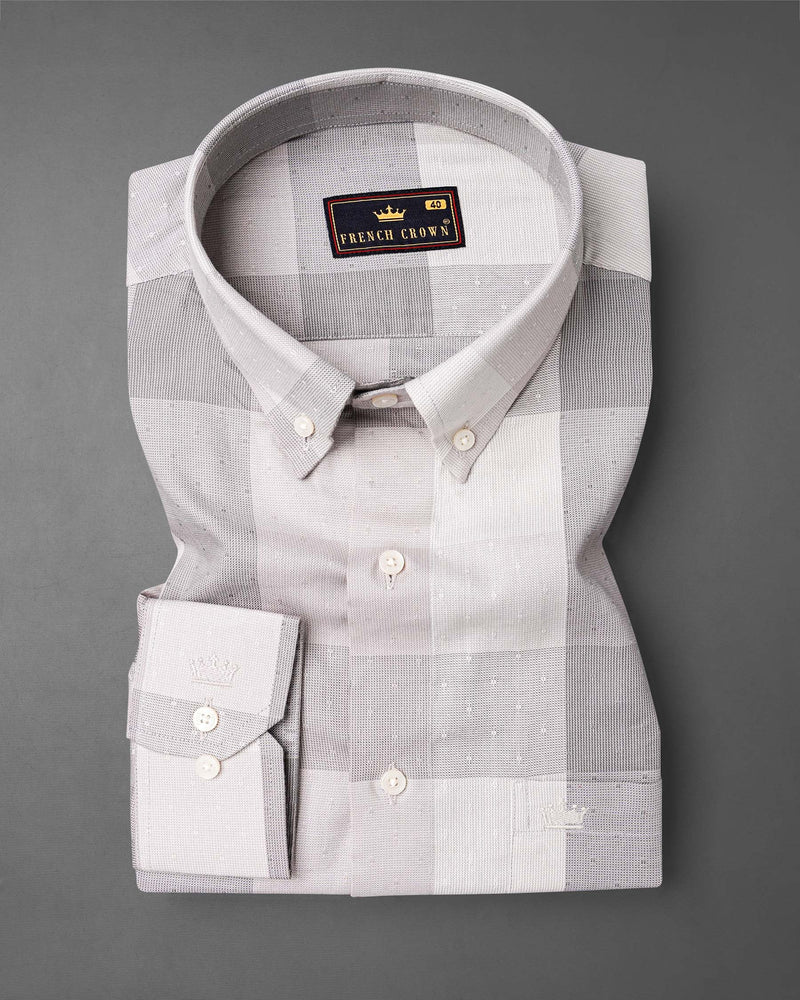 Gainsboro Gray and Soft Amber Plaid Dobby Textured Premium Giza Cotton Shirt