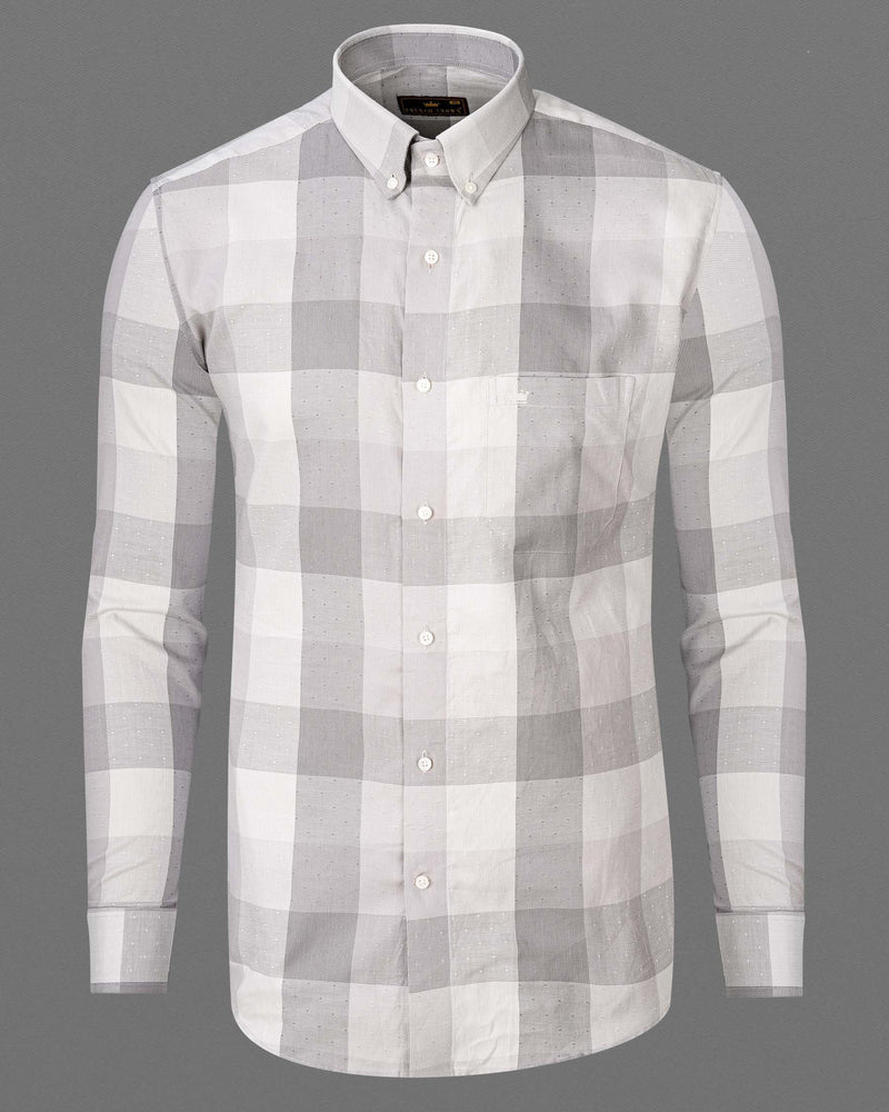 Gainsboro Gray and Soft Amber Plaid Dobby Textured Premium Giza Cotton Shirt