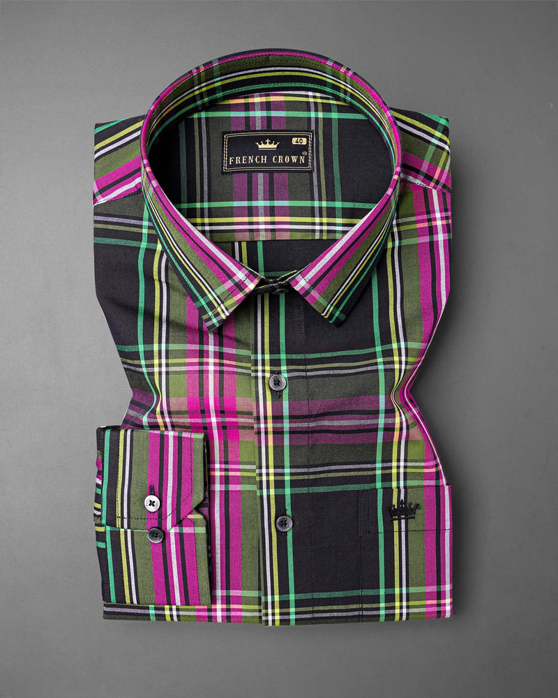 Jade Black with Hibiscus Pink Plaid Premium Cotton Shirt