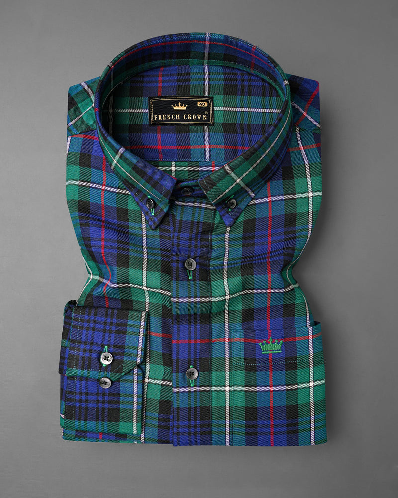 Eucalyptus Green with Chambray Blue Twill Plaid Premium Cotton Shirt