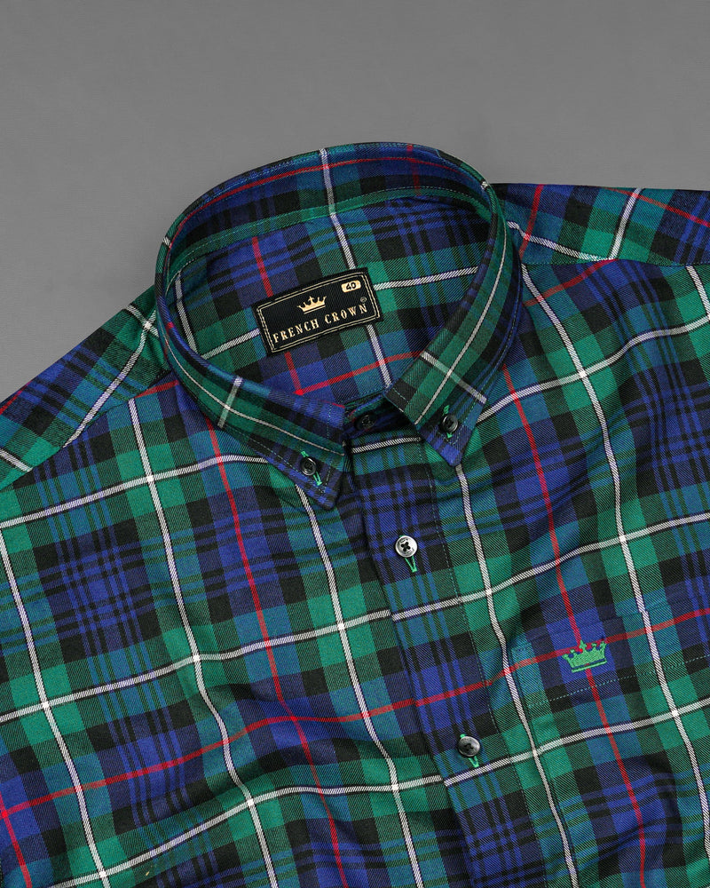 Eucalyptus Green with Chambray Blue Twill Plaid Premium Cotton Shirt