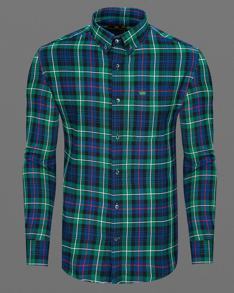 Eucalyptus Green with Chambray Blue Twill Plaid Premium Cotton Shirt