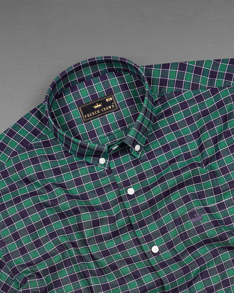 Causal Green and Martinique Blue Checkered Premium Cotton Shirt