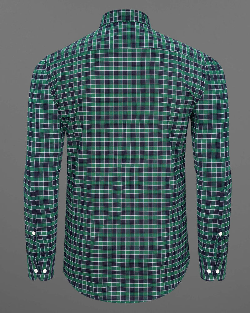 Causal Green and Martinique Blue Checkered Premium Cotton Shirt