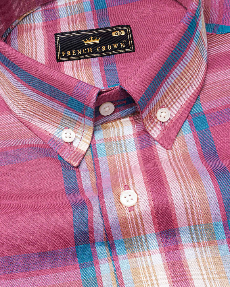 Tapestry Pink and Multicolored Twill Plaid Premium Cotton Shirt