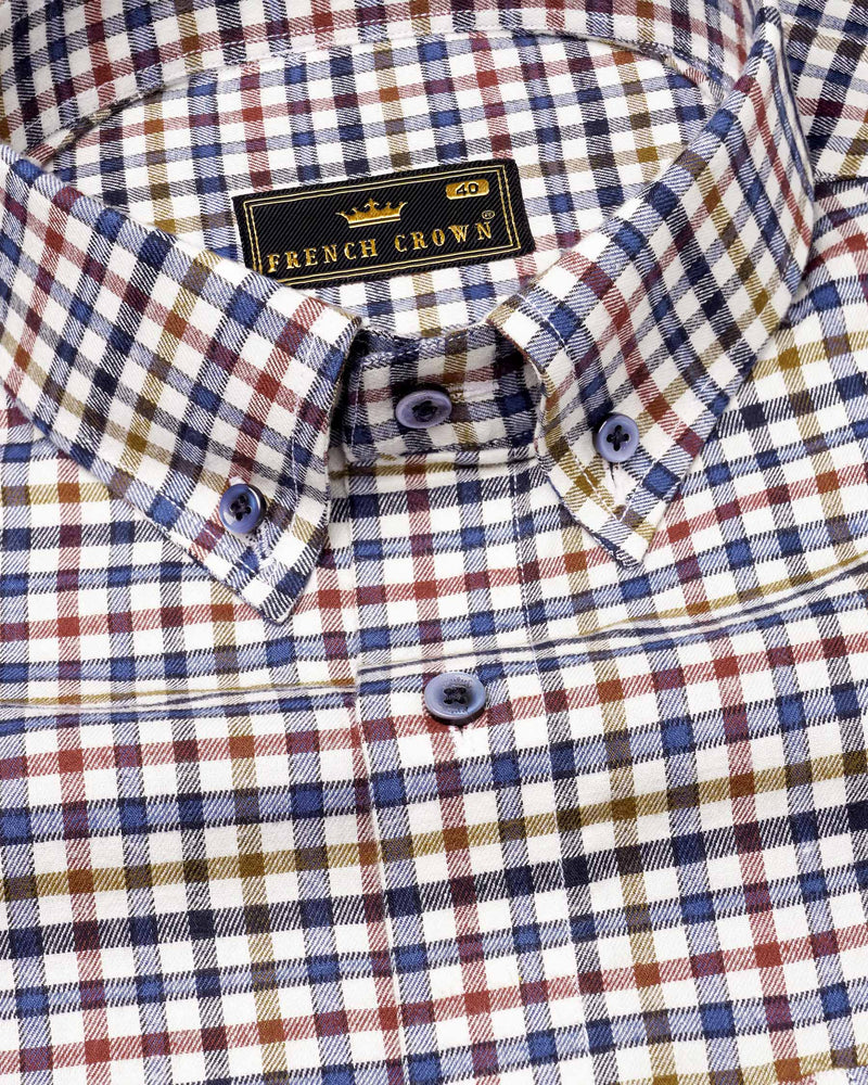 Bright White with Kumera Brown and East Bay Blue Gingham Twill Premium Cotton Shirt