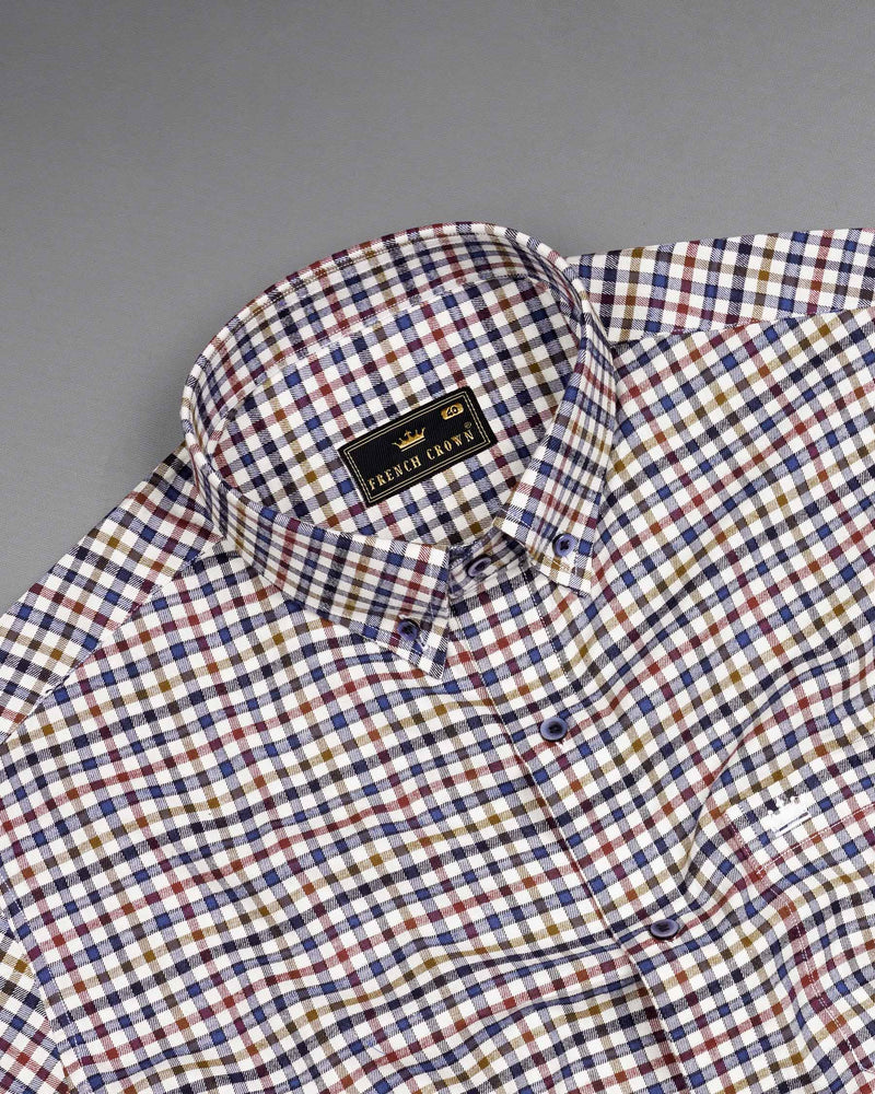 Bright White with Kumera Brown and East Bay Blue Gingham Twill Premium Cotton Shirt