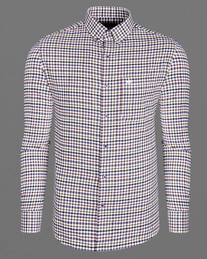 Bright White with Kumera Brown and East Bay Blue Gingham Twill Premium Cotton Shirt