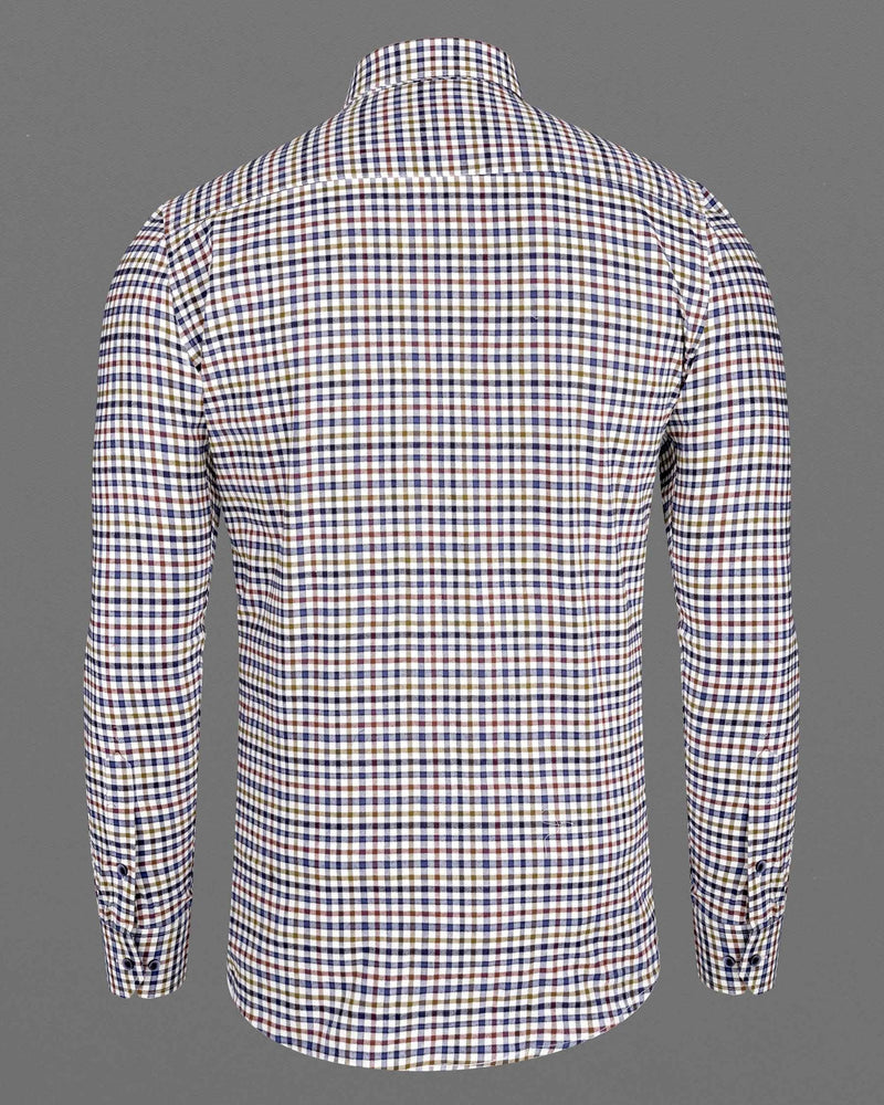 Bright White with Kumera Brown and East Bay Blue Gingham Twill Premium Cotton Shirt