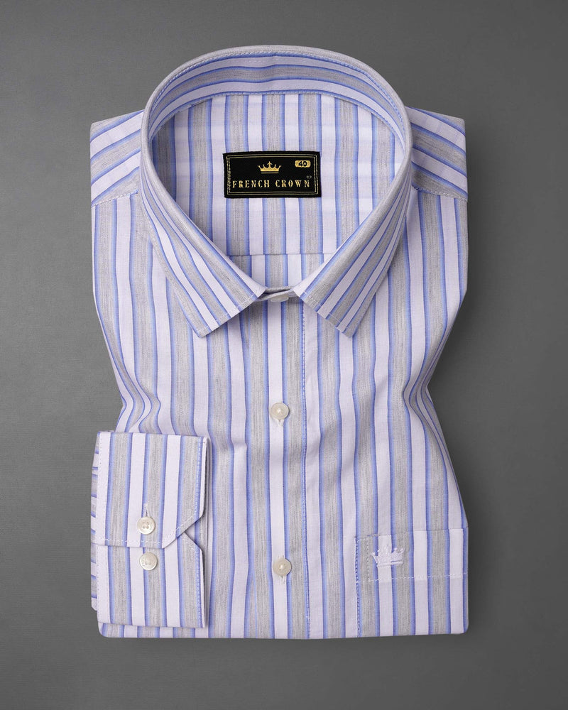 Martini Gray with Scampi Blue Striped Premium Cotton Shirt