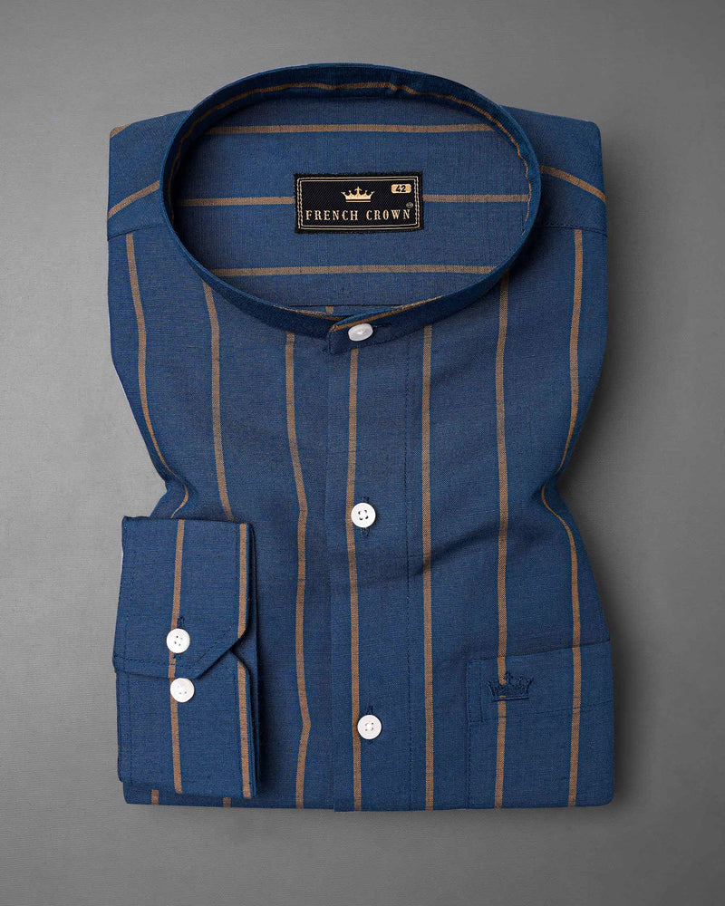 Chambray Blue with Luxor Gold Striped Premium Tencel Shirt