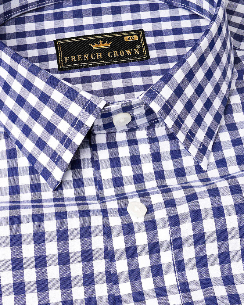 Meteorite Blue and White Checkered Premium Cotton Shirt