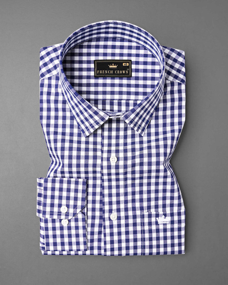 Meteorite Blue and White Checkered Premium Cotton Shirt