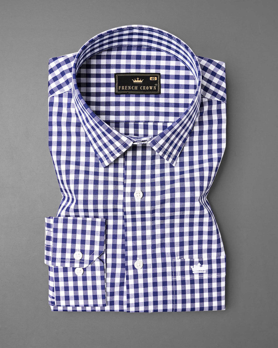 Meteorite Blue and White Checkered Premium Cotton Shirt