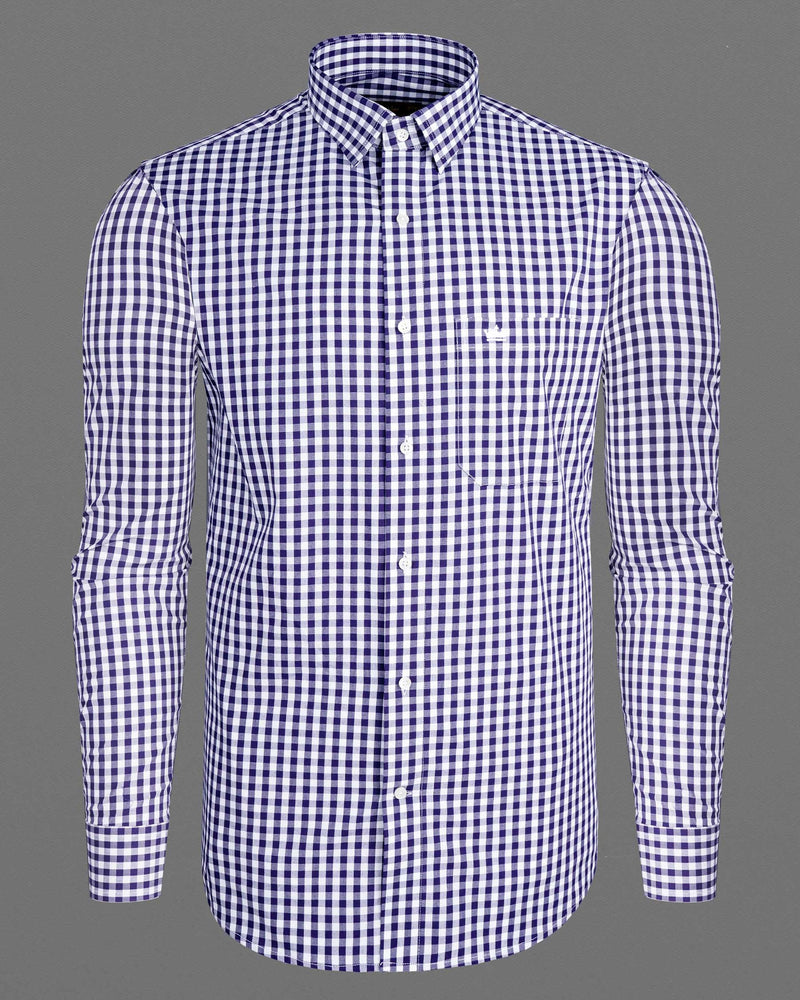 Meteorite Blue and White Checkered Premium Cotton Shirt