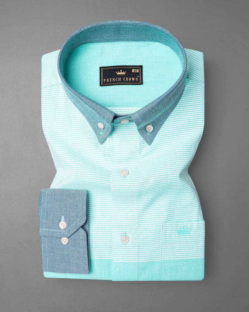 Aquamarine Blue with Gray and White Royal Oxford Shirt